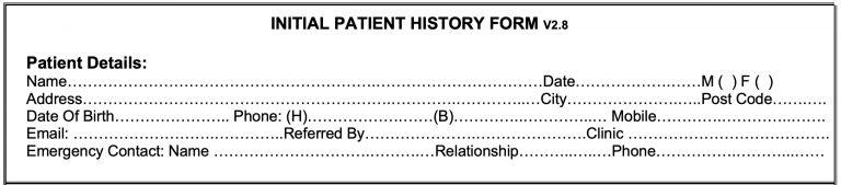 Initial Patient History Form Template